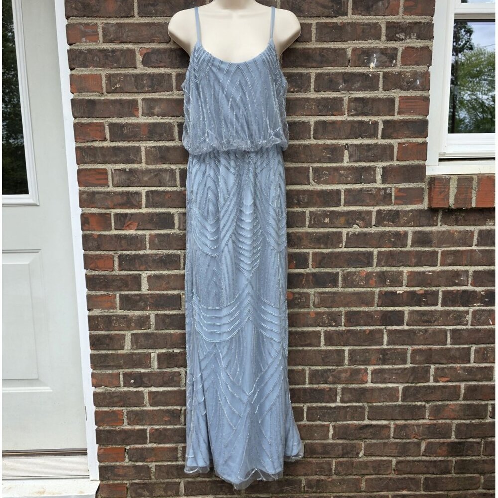 Revelry Size Small Blue Beaded Maxi Dress Art Deco Gigi Bridesmaid Wedding Gown